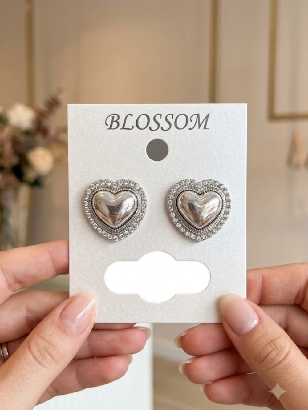 Silver Heart Stud Earrings - Sparkling Pavé Detail